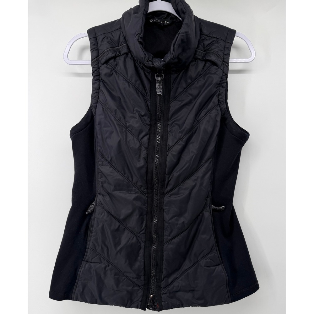 Athleta Downright Vest Black Quilted Puffer Hybrid Activewear Mock Neck Size M